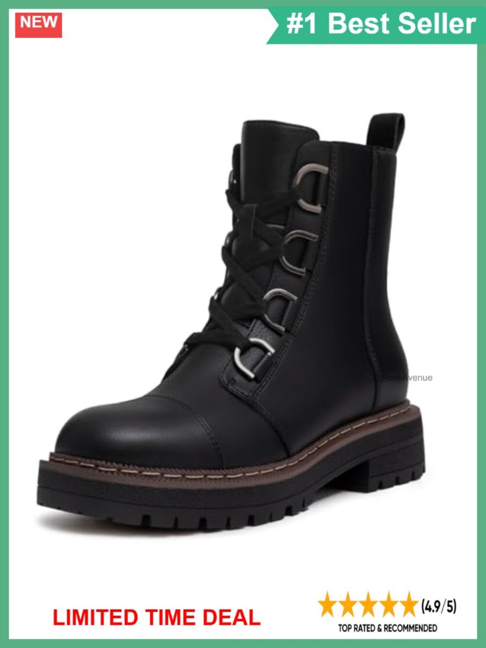 Women's Faux Leather Lace-Up Platform Combat Ankle Boots Chunky Heel